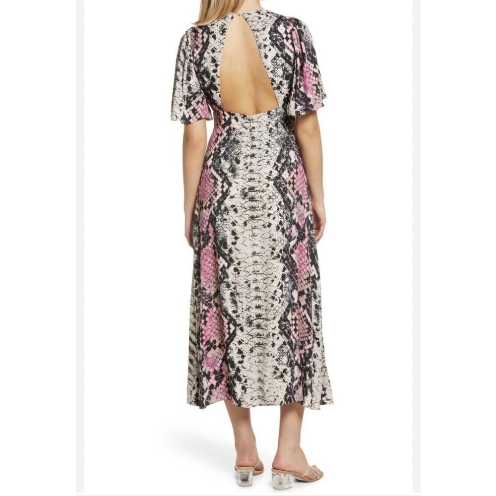 AFRM Zelda Open Back Midi Dress in the pink Snake Print Size L - Picture 2 of 9